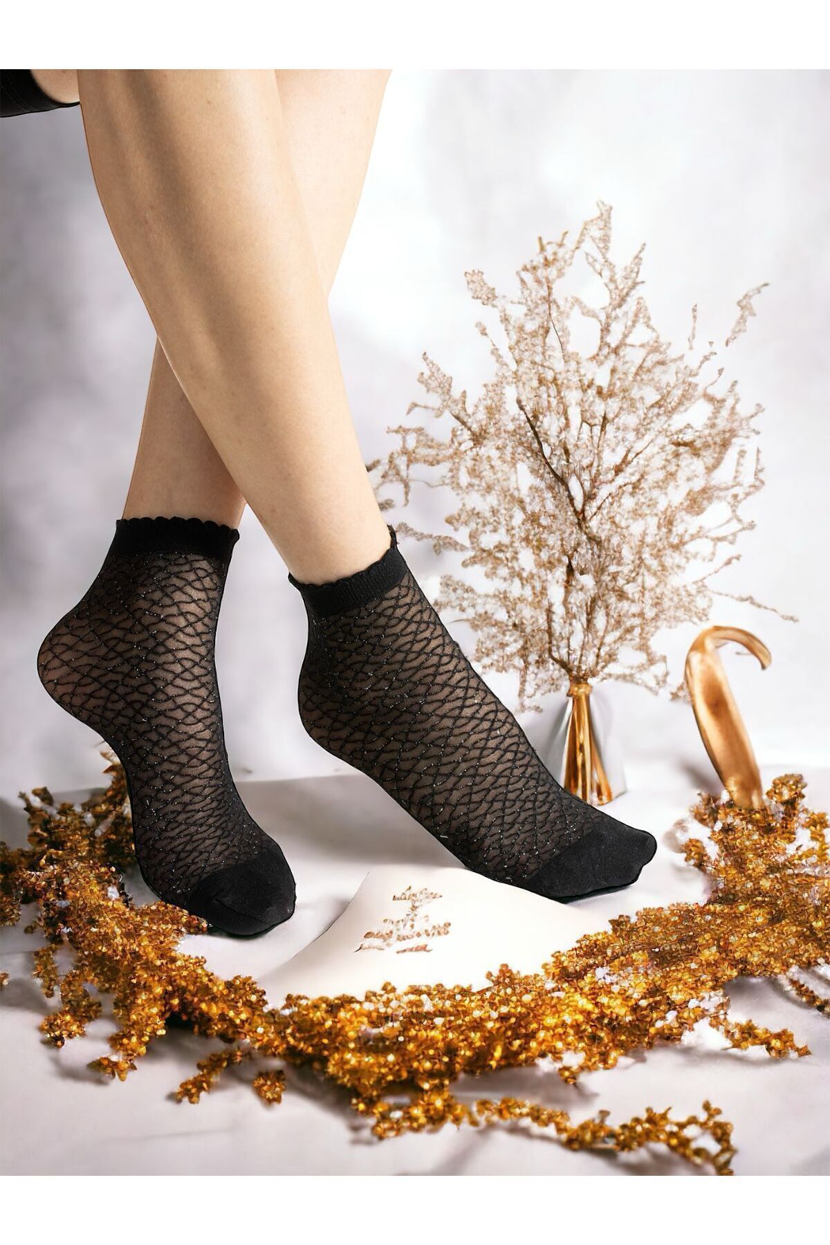 2'li Dantelli Simli Soket Çorap